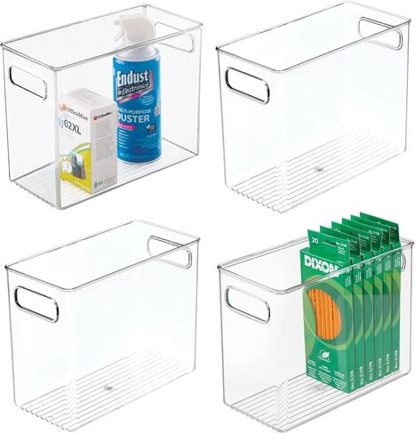 mDesign Tall Plastic Storage Organizer Container Bin, Office Organization for Filing Cabinet, Cupboard, Shelves, and Desk - Holds Notepads, Pens, Pencils, Highlighters, Ligne Collection, Clear in Kuwait