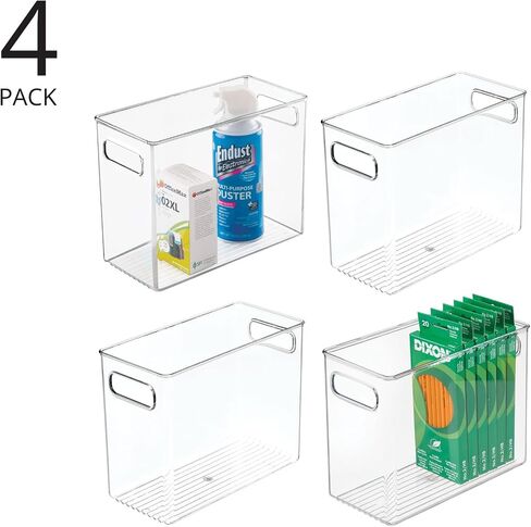 mDesign Tall Plastic Storage Organizer Container Bin, Office Organization for Filing Cabinet, Cupboard, Shelves, and Desk - Holds Notepads, Pens, Pencils, Highlighters, Ligne Collection, Clear in Kuwait