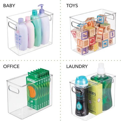 mDesign Tall Plastic Storage Organizer Container Bin, Office Organization for Filing Cabinet, Cupboard, Shelves, and Desk - Holds Notepads, Pens, Pencils, Highlighters, Ligne Collection, Clear in Kuwait