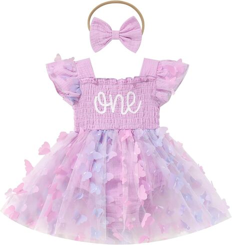 Odasdo Baby Girls First First Birthday Withfit Sqaure Neck Fly Fly Sleeve Tulle Tutu Romper Dress in Saudi Arabia