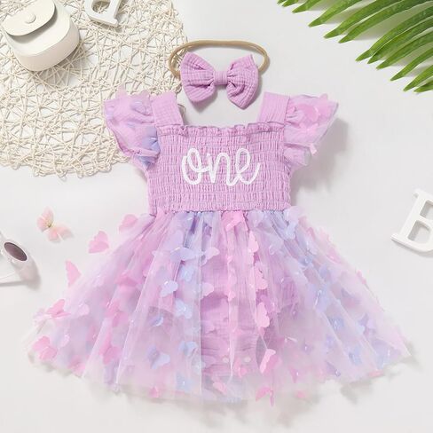 Odasdo Baby Girls First First Birthday Withfit Sqaure Neck Fly Fly Sleeve Tulle Tutu Romper Dress in Saudi Arabia