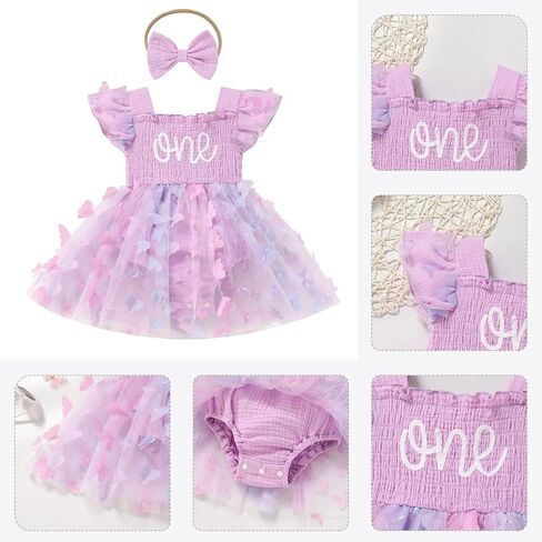 Odasdo Baby Girls First First Birthday Withfit Sqaure Neck Fly Fly Sleeve Tulle Tutu Romper Dress in Saudi Arabia