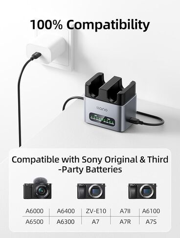 LLANO 20W NP-FW50 شاحن البطارية: فتحة مزدوجة سريعة لـ Sony A6000 A6400 ZV-E10 A7II A6100 A6500 A6300 A7II A7R A7RII A7S A5100 ، USB-C ، LED ، CNC CNC ALUMINIM in Kuwait