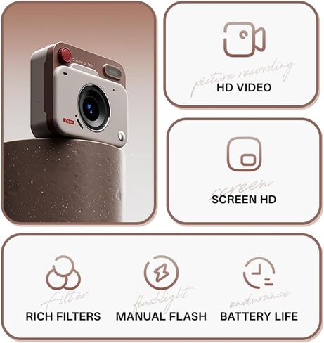 BEWINNER 1080P DIGITAL CAMERA 48MP مع شاشة LCD 1.77 بوصة ، كاميرا فيديو رجعية مع حصة فورية OTG ، 6 مرشحات ، تسجيل حلقة ، مثالية للطلاب ، المراهقين ، السفر (KHAKI BROWN) in Kuwait