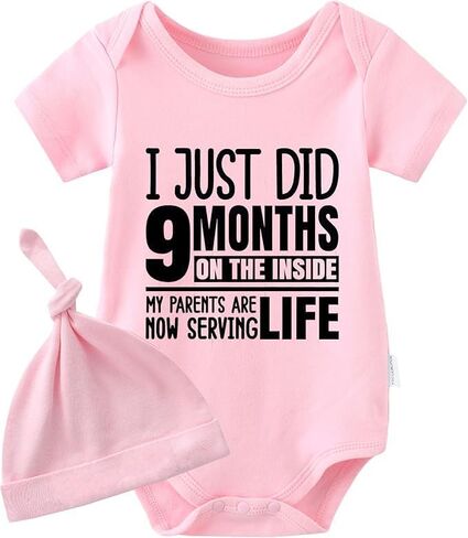 YSCULBUTOL Baby Twins Bodysuits I Just Did 9 Months On The Inside Cute Unisex Romper Infant Twin Outfits With Hat in Saudi Arabia