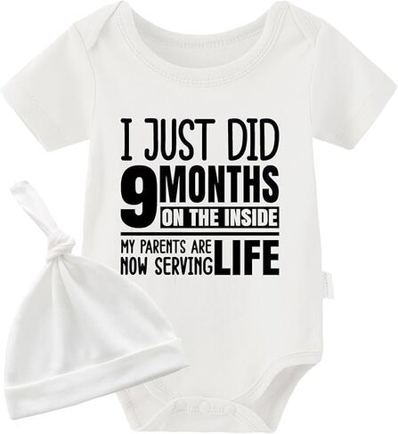 YSCULBUTOL Baby Twins Bodysuits I Just Did 9 Months On The Inside Cute Unisex Romper Infant Twin Outfits With Hat in Saudi Arabia