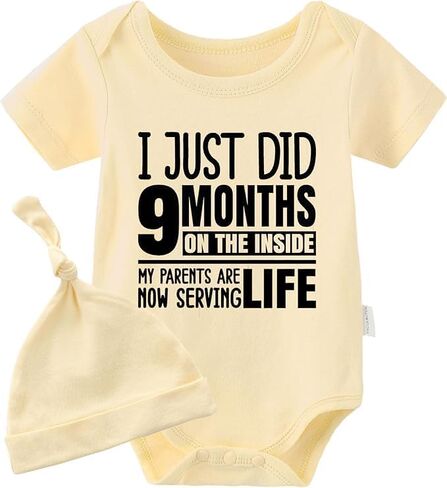 YSCULBUTOL Baby Twins Bodysuits I Just Did 9 Months On The Inside Cute Unisex Romper Infant Twin Outfits With Hat in Saudi Arabia