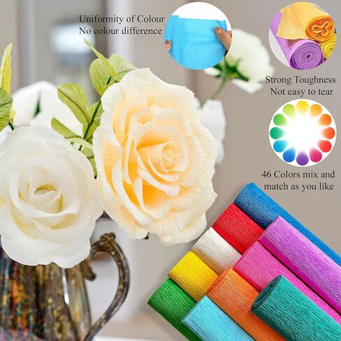 Srapwati 8 Rolls Crepe Paper, 9.8 x 98 Inch Wide Crepe Paper for Flower Making, 8 Colors Crepe Paper Party Decorations for DIY Gift Wrapping Paper Crafts and Birthday, Wedding, Festivals Decorations in Kuwait