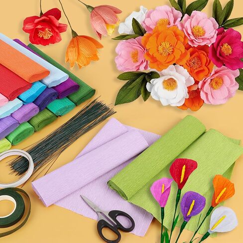 Srapwati 8 Rolls Crepe Paper, 9.8 x 98 Inch Wide Crepe Paper for Flower Making, 8 Colors Crepe Paper Party Decorations for DIY Gift Wrapping Paper Crafts and Birthday, Wedding, Festivals Decorations in Kuwait