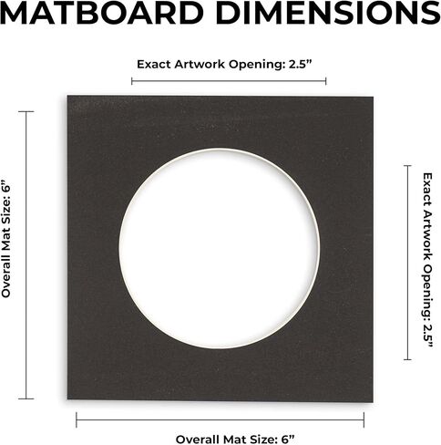 6x6 Mat Bevel Cut for 3x3 Photos - Precut Black Circle Shaped Photo Mat Board Opening - Acid Free Matte to Protect Your Pictures - Bevel Cut for Family Photos, Pack of 10 Matboards in Saudi Arabia