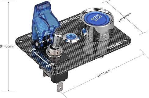 DC12V Racing Car Ignition Switch Panel Carbon Fiber Rocking Switch+Engine Start Push Button with Blue Indicator Light (Blue) in Saudi Arabia
