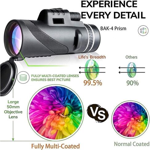 12X50 High Definition Monocular Telescope with BAK4 Prism & FMC Coating - LLL Night Vision for Sharp Images in Saudi Arabia