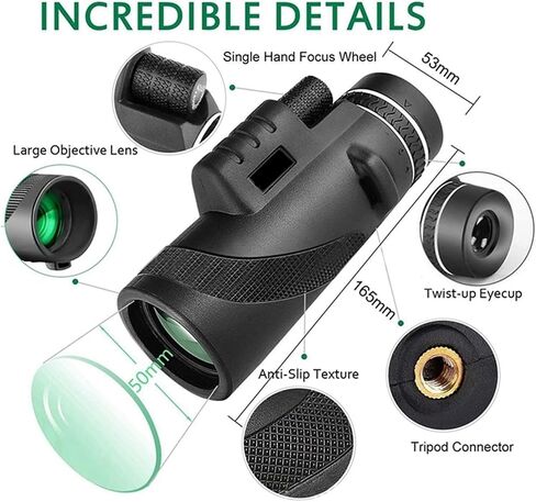 12X50 High Definition Monocular Telescope with BAK4 Prism & FMC Coating - LLL Night Vision for Sharp Images in Saudi Arabia