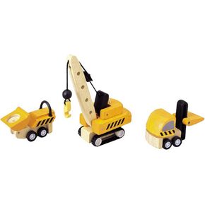 PlanToys 3 Piece Wooden Road Construction Set (6014)| Sustainably Made from Rubberwood and Non-Toxic Paints and Dyes in Saudi Arabia