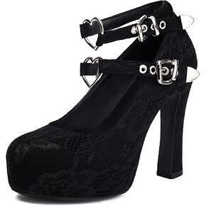 Women's Mary Jane Gothic Close Round Toe Platform Pump High Heels Double Heart Shape Anckle Straps Shoes in Kuwait