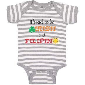 Custom Personalized Baby Bodysuit Proud to Be Irish and Filipino Funny Cotton Boy & Girl Striped Baby Clothes Stripes Gray White Design Only 18 Months in Kuwait