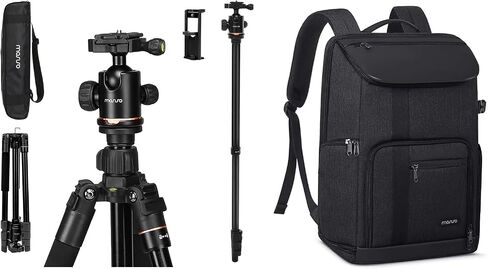 MOSISO 64.5 inch Tripod for Camera, 360 Degree Ball Head Camera Tripod with Bag&Phone Mount&Camera Backpack 17.3 inch, Camera Bag with Laptop Compartment&Tripod Holder&Rain Cover, Space Gray&Black in Saudi Arabia