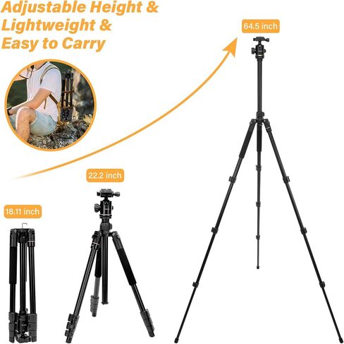 MOSISO 64.5 inch Tripod for Camera, 360 Degree Ball Head Camera Tripod with Bag&Phone Mount&Camera Backpack 17.3 inch, Camera Bag with Laptop Compartment&Tripod Holder&Rain Cover, Space Gray&Black in Saudi Arabia