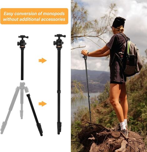 MOSISO 64.5 inch Tripod for Camera, 360 Degree Ball Head Camera Tripod with Bag&Phone Mount&Camera Backpack 17.3 inch, Camera Bag with Laptop Compartment&Tripod Holder&Rain Cover, Space Gray&Black in Saudi Arabia