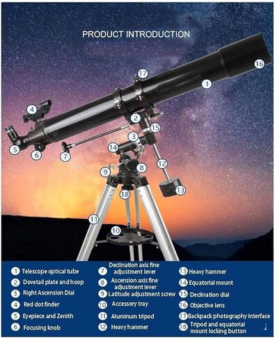 High Power 80mm Astronomical Refractor Telescope for Beginners, 900mm Focal Length with Adjustable Tripod, Ideal for Kids and Kids Stargazing, Travel Telescope with Carrying Bag in Saudi Arabia