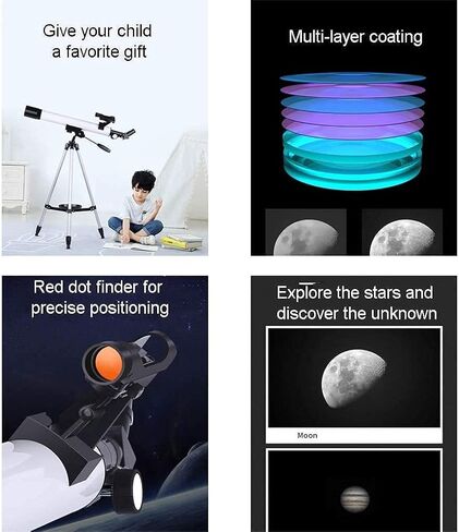 2021 تم تحديث Kids Telescope 600x50mm مع 20 مم/12.5 ملم العدسة للأطفال والمبتدئين Travel Travel Telescope مع Red Dot Finder لمشاهدة القمر مشهد الحياة البرية in Saudi Arabia