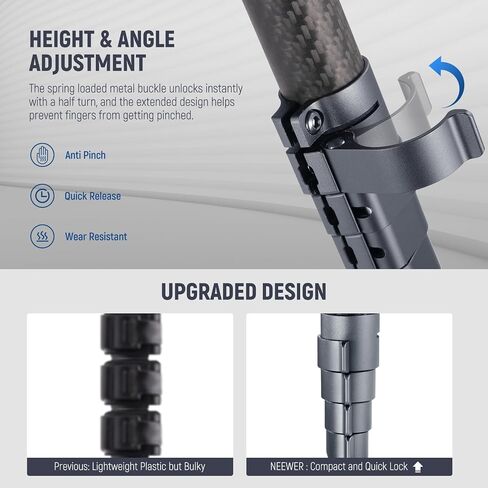 NEEWER LITETRIP LT34 62" Travel Tripod Carbon Fiber with Removable 360° Panorama Head, Center Axis, Fast Flip Buckle, Arca QR Plate Compatible with Peak Design Capture V3, Max Load 22lb/10kg in Saudi Arabia
