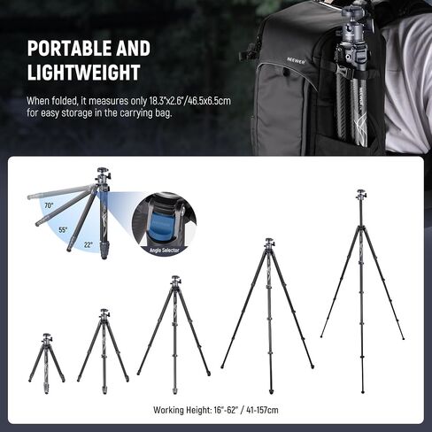 NEEWER LITETRIP LT34 62" Travel Tripod Carbon Fiber with Removable 360° Panorama Head, Center Axis, Fast Flip Buckle, Arca QR Plate Compatible with Peak Design Capture V3, Max Load 22lb/10kg in Saudi Arabia