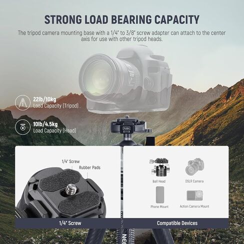 NEEWER LITETRIP LT34 62" Travel Tripod Carbon Fiber with Removable 360° Panorama Head, Center Axis, Fast Flip Buckle, Arca QR Plate Compatible with Peak Design Capture V3, Max Load 22lb/10kg in Saudi Arabia