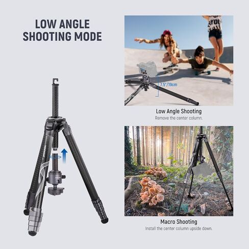 NEEWER LITETRIP LT34 62" Travel Tripod Carbon Fiber with Removable 360° Panorama Head, Center Axis, Fast Flip Buckle, Arca QR Plate Compatible with Peak Design Capture V3, Max Load 22lb/10kg in Saudi Arabia
