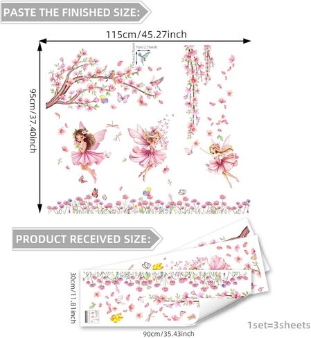 NXUEBDD الوردي الكرز أزهار الأشجار ملصقات جدار زهرة جدار جدار حديقة الجدار مع الفراشات للفتيات غرفة حضانة ديكور in Kuwait