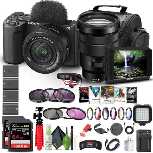 Sony Alpha ZV-E10 II Mirrorless Camera with 16-50mm Lens (Black) (ZVE10M2KB) 18-105mm Lens + 4K Monitor + Pro Mic + 2 x 64GB Memory Card + Color Filter Kit + Filter Kit + More (Renewed) in Saudi Arabia