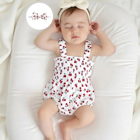 Baby Girl Summer Sleeveless Bodysuits Romper One Piece Jumpsuit Cute Cherry Newborn Girl Outfit Clothes in Kuwait