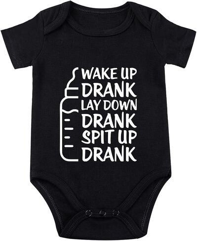 Wake Up Drank Lay Down Drank Spit Up Drank Baby Bodysuit Funny Baby Bodysuit Newborn Unisex Romper in Kuwait