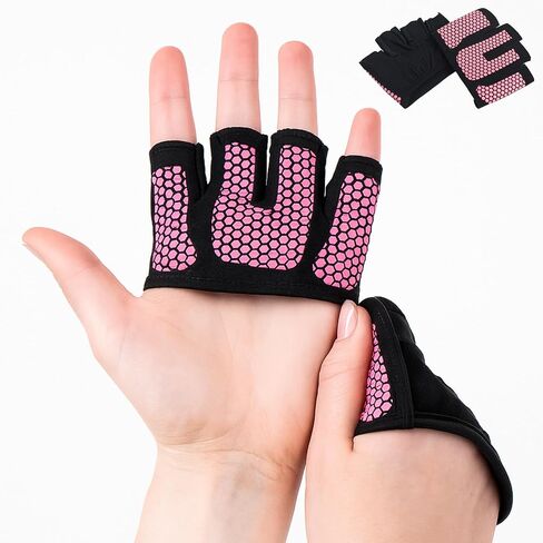 Gym Gloves for Women - Fingerless Workout Gloves with Anti-Slip Hand Grips for Weight Lifting, Pull Ups, Yoga & Pilates - Breathable Half Finger Exercise Gloves for Gym Training in Saudi Arabia