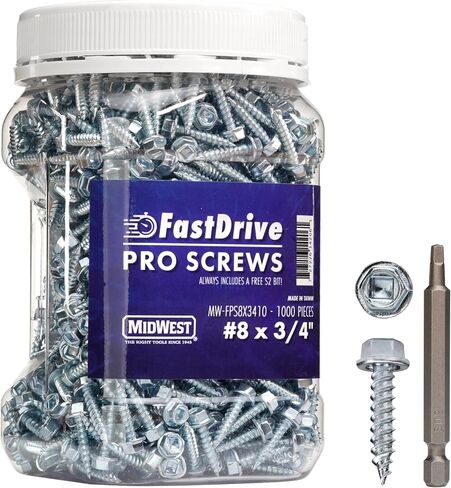 Midwest Fastdrive Pro Procks - #7 × 1/2 بوصة (500 عدد) مسامير ذاتية الدقة مع طرف مدبب وزنك - MW -FPS7X125 in Saudi Arabia