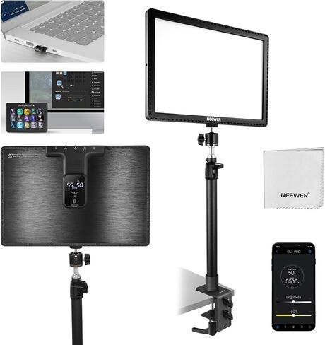 NEEWER 15.5" LED Streaming Key Light, CRI97+ Clamp on Desk Panel Video Lighting, 2.4G PC/Mac iOS/Android APP Control, Compatible with Elgato Stream Deck for Gaming Recording Zoom Call, GL1 PRO Black in Saudi Arabia