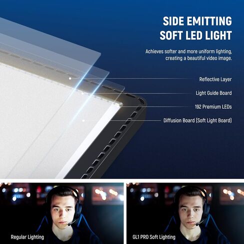 NEEWER 15.5" LED Streaming Key Light, CRI97+ Clamp on Desk Panel Video Lighting, 2.4G PC/Mac iOS/Android APP Control, Compatible with Elgato Stream Deck for Gaming Recording Zoom Call, GL1 PRO Black in Saudi Arabia