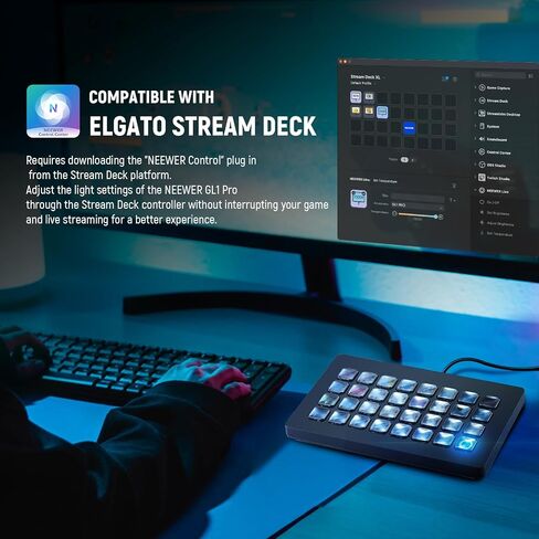 NEEWER 15.5" LED Streaming Key Light, CRI97+ Clamp on Desk Panel Video Lighting, 2.4G PC/Mac iOS/Android APP Control, Compatible with Elgato Stream Deck for Gaming Recording Zoom Call, GL1 PRO Black in Saudi Arabia