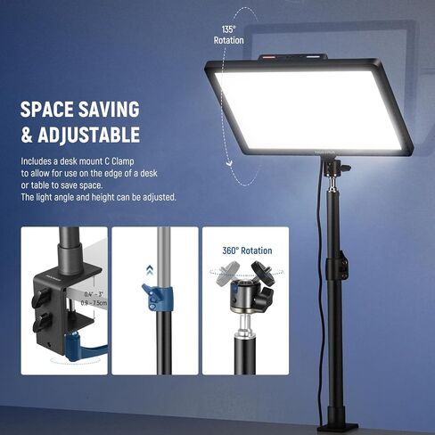NEEWER 15.5" LED Streaming Key Light, CRI97+ Clamp on Desk Panel Video Lighting, 2.4G PC/Mac iOS/Android APP Control, Compatible with Elgato Stream Deck for Gaming Recording Zoom Call, GL1 PRO Black in Saudi Arabia