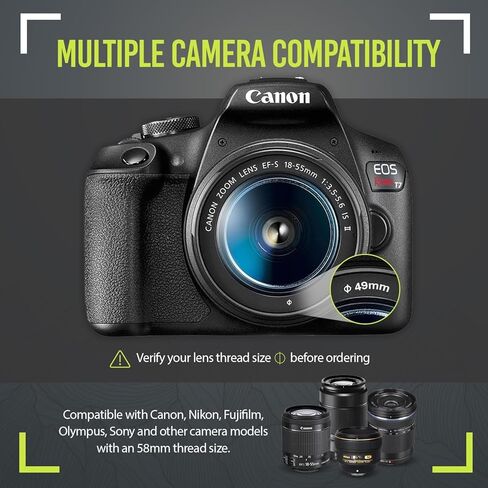 Deluxe Lens Kit for Canon EOS M6 Mark II, EOS M50, EOS M50 Mark II, EOS M200 with 15-45mm Lens, Fuji X100V - Includes: 7pc 49mm Filter Set + 49mm Wide Angle and Telephoto Lens in Kuwait