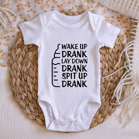 Wake Up Drank Lay Down Drank Spit Up Drank Baby Bodysuit Funny Baby Bodysuit Newborn Unisex Romper in Kuwait