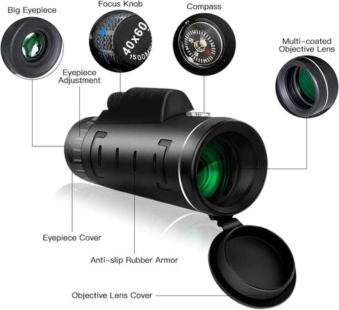40 × 60 تلسكوب أحادي الطاقة عالي الطاقة - BAK4 PRISM LENS و COMPASS ومحول الهواتف الذكية وترايبود لمشاهدة الطيور البالغة in Saudi Arabia