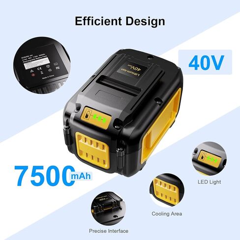 1 Pack 7.5Ah Lithium-ion Replacement for ‎Dewalt 40V Battery DCB404 DCB406 DCB407 DCB114，Compatible with All 40V MAX Tools in Saudi Arabia