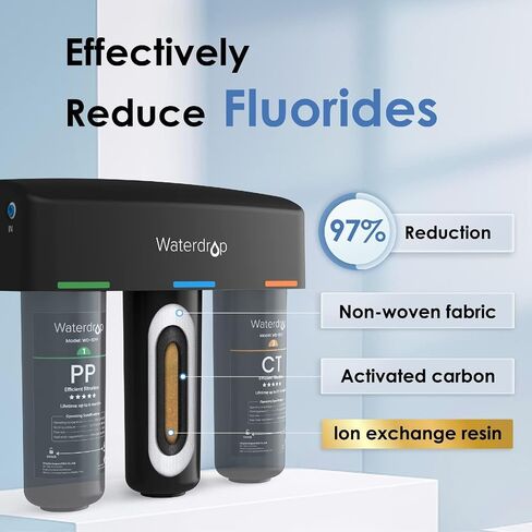 Waterdrop TSB 3-Stage High Capacity Under Sink Water Filter, Reduces PFAS, PFOA/PFOS, Fluoride, Chlorine, Bad Taste & Odor, with Dedicated Faucet, NSF/ANSI 42 Certified Element, USA Tech in Saudi Arabia