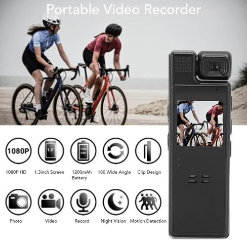 ASHATA 180° Rotatable Lens Night Body Cam with 4 Fill Lights and 1200mAh Battery for Police Outdoor Sports Video Recorder, Supports 4K in Saudi Arabia