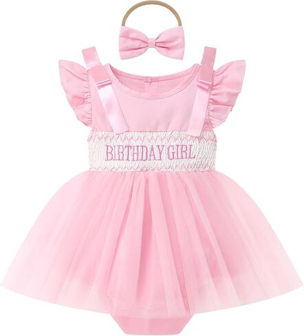 Odasdo Baby Girls 1st 2nd Chake Cake Smash Outfit Smocked Bowknot Tulle Tutu Princess Romper Dress in Saudi Arabia