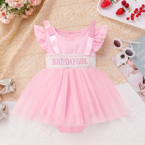 Odasdo Baby Girls 1st 2nd Chake Cake Smash Outfit Smocked Bowknot Tulle Tutu Princess Romper Dress in Saudi Arabia