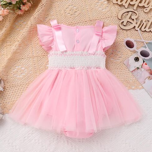 Odasdo Baby Girls 1st 2nd Chake Cake Smash Outfit Smocked Bowknot Tulle Tutu Princess Romper Dress in Saudi Arabia