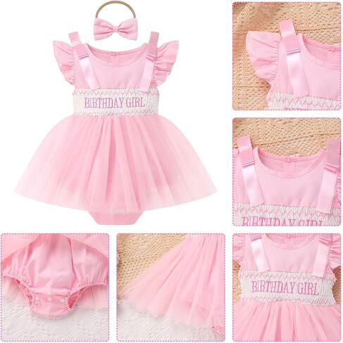 Odasdo Baby Girls 1st 2nd Chake Cake Smash Outfit Smocked Bowknot Tulle Tutu Princess Romper Dress in Saudi Arabia