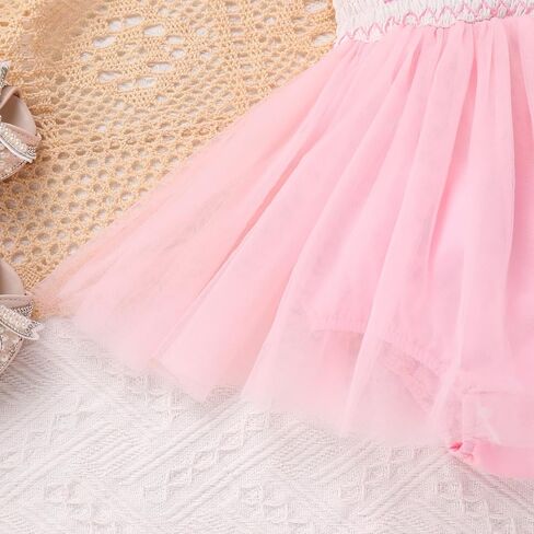 Odasdo Baby Girls 1st 2nd Chake Cake Smash Outfit Smocked Bowknot Tulle Tutu Princess Romper Dress in Saudi Arabia